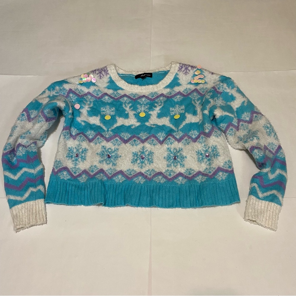 32 Degrees Teal and White Festive Sweater